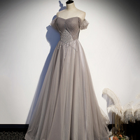 Elegant tulle lace long prom dress A line evening gown - Thumbnail 2