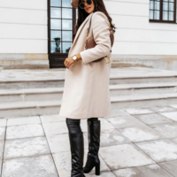 Turn-down Long Sleeve Black Female Coats  - Thumbnail 2