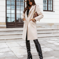 Turn-down Long Sleeve Black Female Coats  - Thumbnail 1