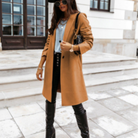 Turn-down Long Sleeve Black Female Coats  - Thumbnail 5