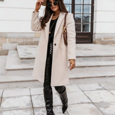 Turn-down long sleeve black female coats 