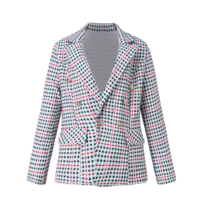 Fashion Double Breasted Tweed Check Blazers - Thumbnail 6