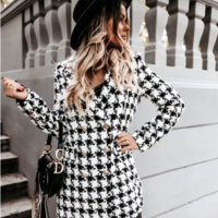 Plaid Pattern Print Woolen Coat Female Chic  - Thumbnail 1