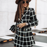 Plaid Pattern Print Woolen Coat Female Chic  - Thumbnail 5
