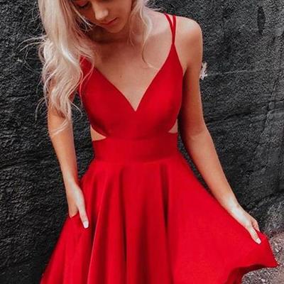 Spaghetti straps red short prom dresses - Thumbnail 4
