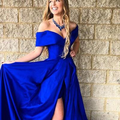 Off the shoulder royal blue prom dress with split - Thumbnail 3