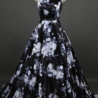Sleeveless floral print a line long prom dress - Thumbnail 4