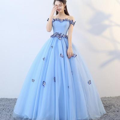 Ball gown blue tulle long prom dress formal dress - Thumbnail 2