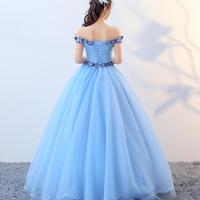 Ball Gown Blue tulle long prom dress formal dress - Thumbnail 1