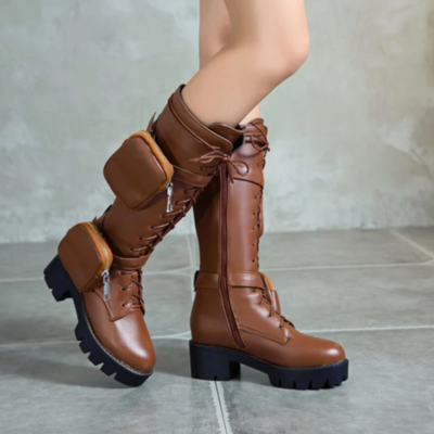 Fashion pocket platform boots zip lace up