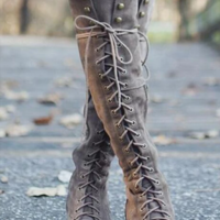  Lace up Spring Autumn Western Boots - Thumbnail 1