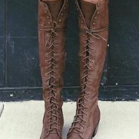  Lace up Spring Autumn Western Boots - Thumbnail 3