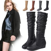 Wedge Long Boots Fashion Pleated Round Toe - Thumbnail 1