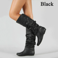 Wedge Long Boots Fashion Pleated Round Toe - Thumbnail 2