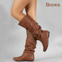Wedge Long Boots Fashion Pleated Round Toe - Thumbnail 5