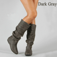 Wedge Long Boots Fashion Pleated Round Toe - Thumbnail 4
