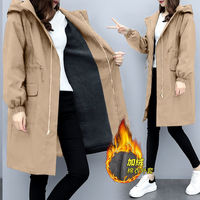 Winter Hooded Drawstring Pocket Zipper Long - Thumbnail 1