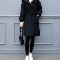 Winter Hooded Drawstring Pocket Zipper Long - Thumbnail 5