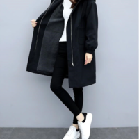 Winter Hooded Drawstring Pocket Zipper Long - Thumbnail 6
