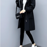 Winter Hooded Drawstring Pocket Zipper Long - Thumbnail 7