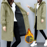 Winter Hooded Drawstring Pocket Zipper Long - Thumbnail 2
