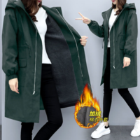 Winter Hooded Drawstring Pocket Zipper Long - Thumbnail 4