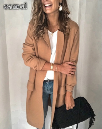  Long Blazer Coats Long Sleeve Fake Pocket 