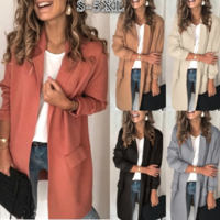  Long Blazer Coats Long Sleeve Fake Pocket  - Thumbnail 5
