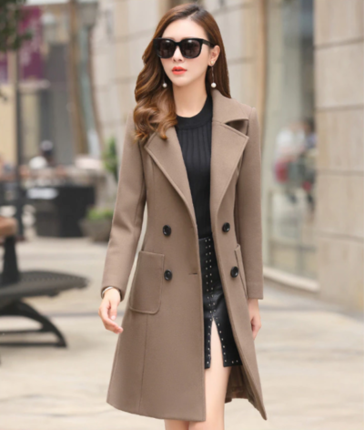 Coats Pockets Lapel Jackets Woolen Overcoat