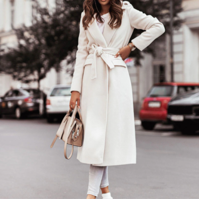  long wool & blends coat turn down collar