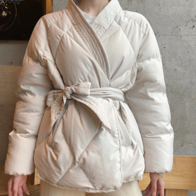 Women winter solid sashes coat female