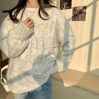 Plus Size Women Autumn Winter Knit Soft White Pink Cardigan - Thumbnail 3