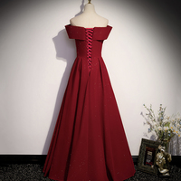 Burgundy satin long prom dress A line evening gown - Thumbnail 2