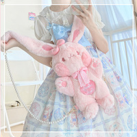 Japanese Princess Doll Cute Girl Student Rabbit Bunny Pink Blue Heart Love Plush Doll Fluff Shoulder Bag - Thumbnail 1