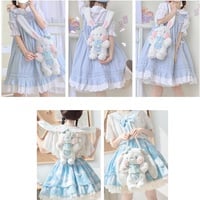 Japanese Princess Doll Cute Girl Student Rabbit Bunny Pink Blue Heart Love Plush Doll Fluff Shoulder Bag - Thumbnail 6