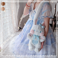 Japanese Princess Doll Cute Girl Student Rabbit Bunny Pink Blue Heart Love Plush Doll Fluff Shoulder Bag - Thumbnail 2