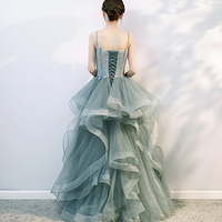 Green tulle lace long prom dress evening gown - Thumbnail 3