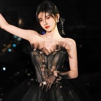 Black tulle long ball gown dress A line evening gown - Thumbnail 2