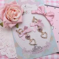 Gem Pearl Heart Love Jewelry Diamond Classic Pink Blue Black Purple Bow Fairy Tales Princess Earrings - Thumbnail 1