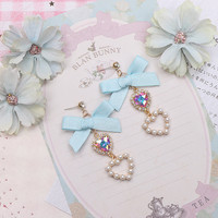 Gem Pearl Heart Love Jewelry Diamond Classic Pink Blue Black Purple Bow Fairy Tales Princess Earrings - Thumbnail 4