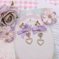 Gem Pearl Heart Love Jewelry Diamond Classic Pink Blue Black Purple Bow Fairy Tales Princess Earrings - Thumbnail 5