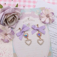Gem Pearl Heart Love Jewelry Diamond Classic Pink Blue Black Purple Bow Fairy Tales Princess Earrings - Thumbnail 7