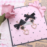 Gem Pearl Heart Love Jewelry Diamond Classic Pink Blue Black Purple Bow Fairy Tales Princess Earrings - Thumbnail 6