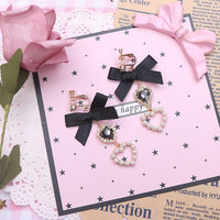 Gem Pearl Heart Love Jewelry Diamond Classic Pink Blue Black Purple Bow Fairy Tales Princess Earrings - Thumbnail 8