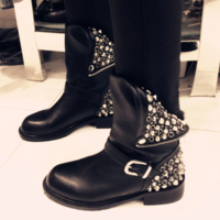 Rivets Autumn Winter Ankle Boots Punk Ladies - Thumbnail 1