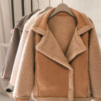 Winter Jacket New Lapel Lamb Wool Coat - Thumbnail 2