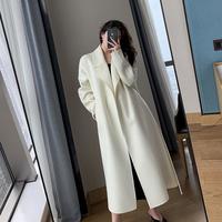  Elegant Long Wool Coat With Belt Solid - Thumbnail 1