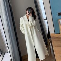  Elegant Long Wool Coat With Belt Solid - Thumbnail 3