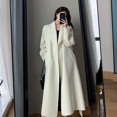  elegant long wool coat with belt solid