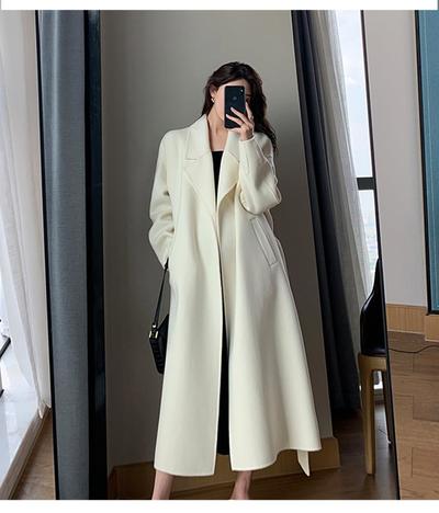  Elegant Long Wool Coat With Belt Solid